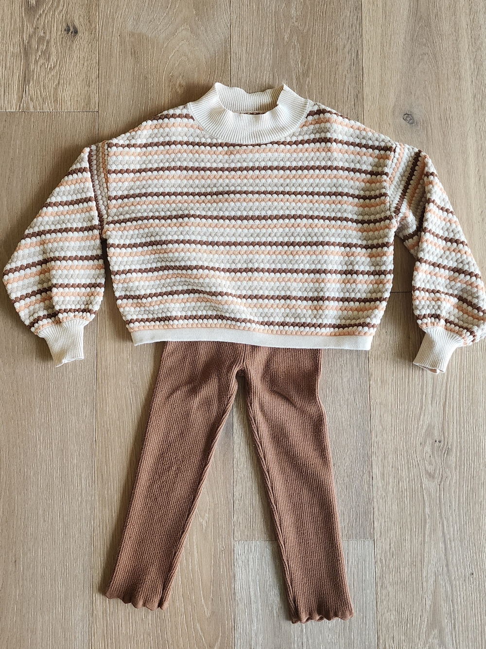 Rylee + Cru Cream, Tan & Brown Striped Cowl Sweater Set